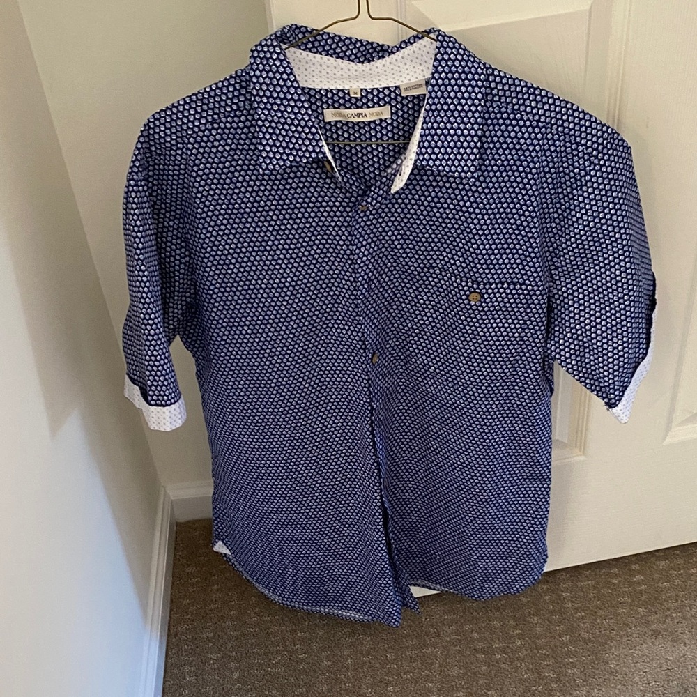 Moda Navy Geometric Button Down Shirt